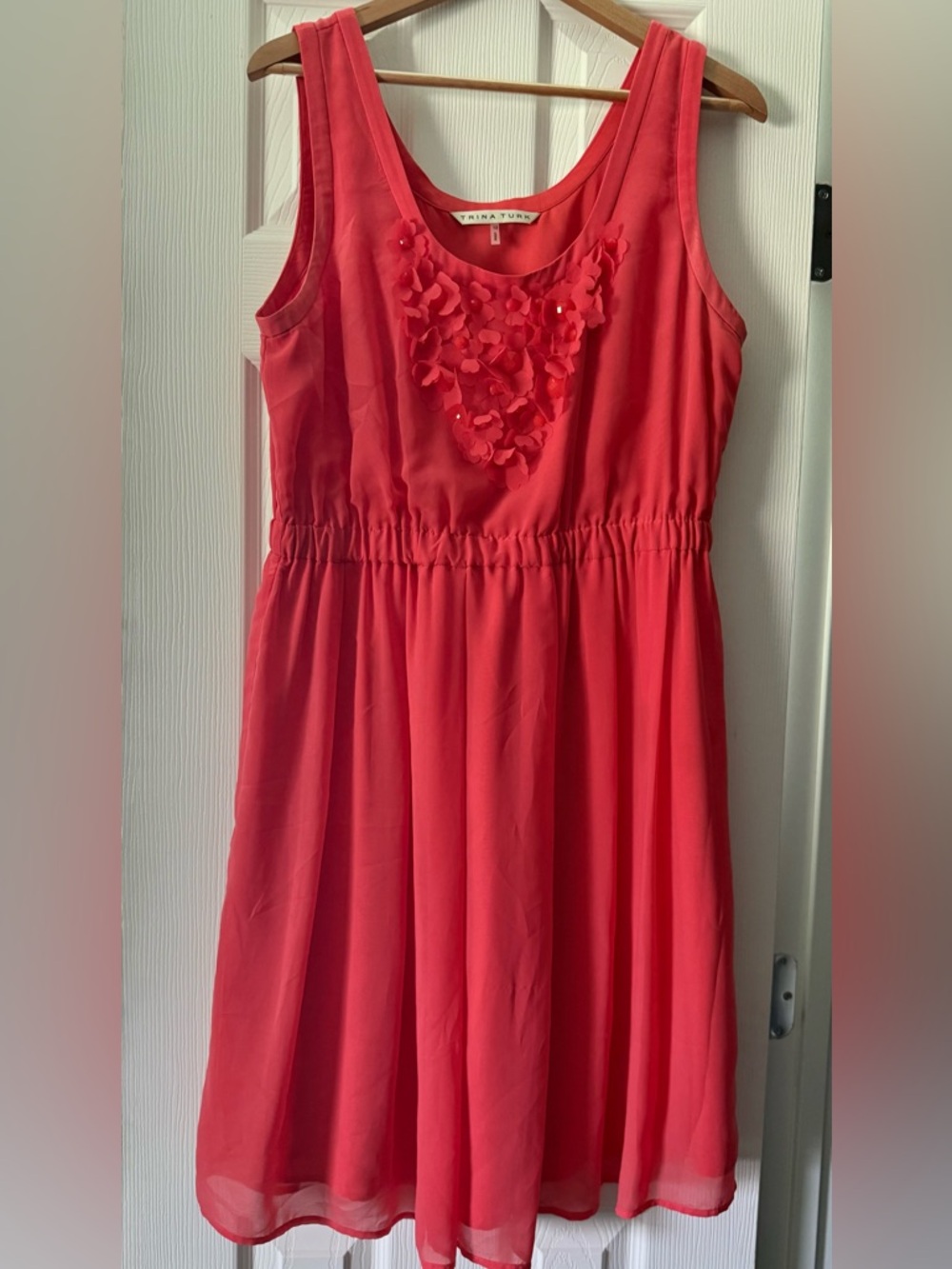 Trina Turk Coral Sleeveless Floral Appliqué Casual Dress